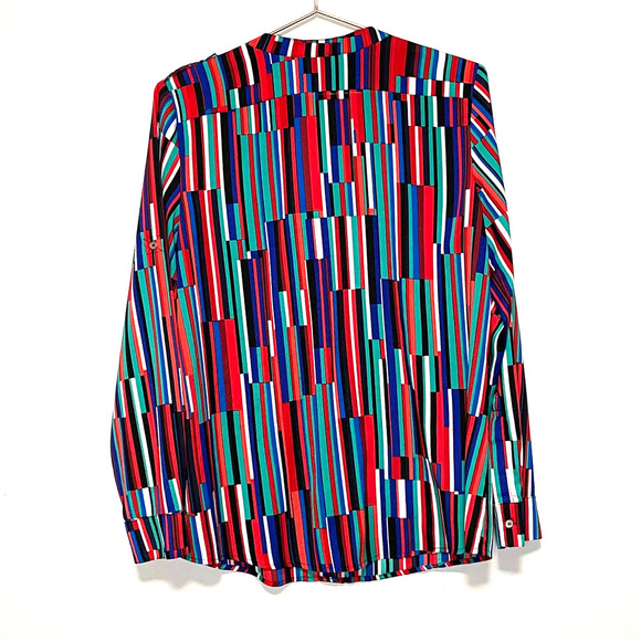 Calvin Klein Red Green Multicolored Striped Button Up Blouse size Medium - Picture 3 of 8